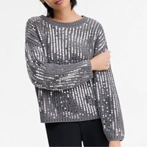 INC International Concepts Silver Sequin Crewneck Sweater